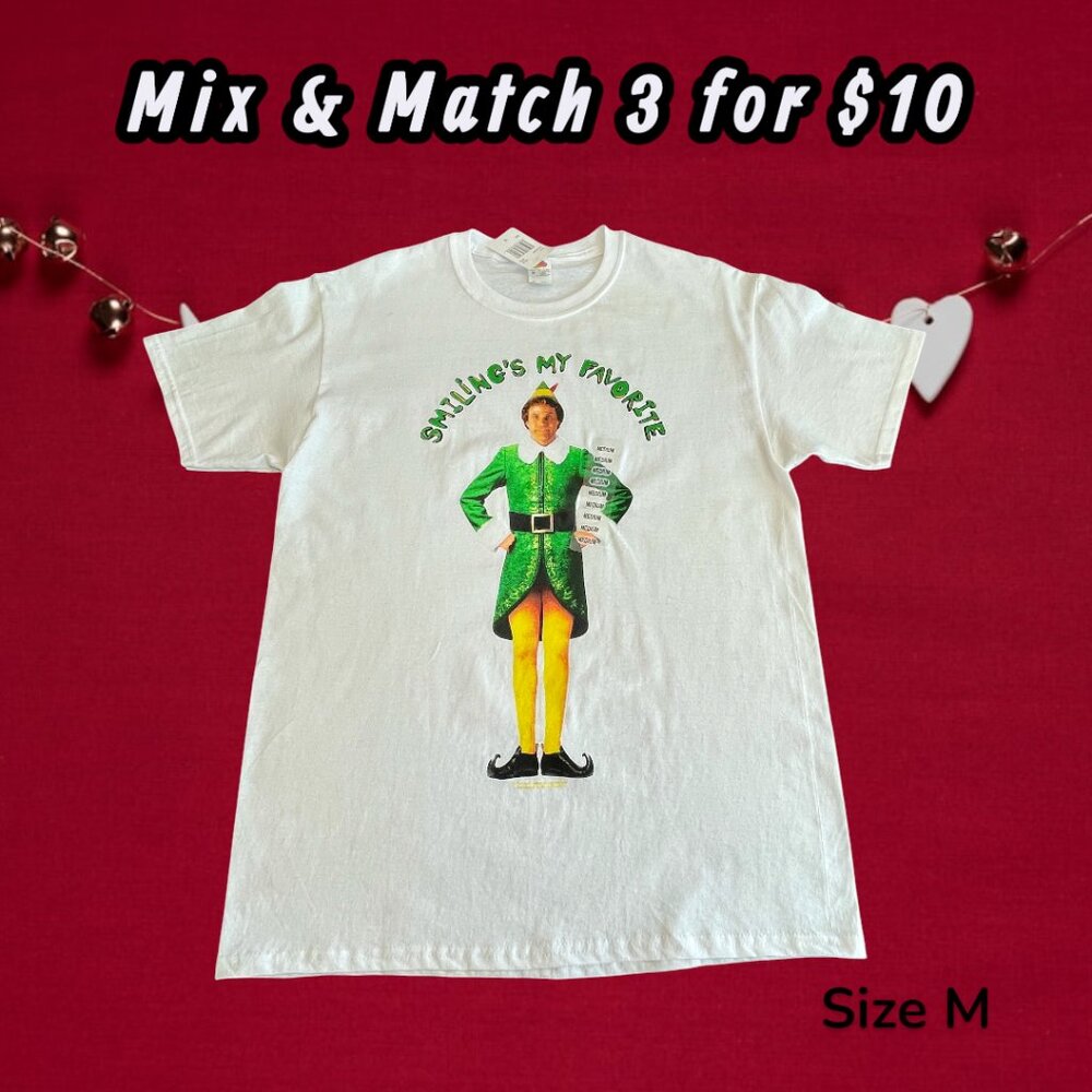 Will Ferrell as the ELF Men's Christmas Graphic T-Shirt Smiling is My Favorite